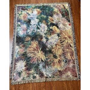 Claude Monet Woven Tapestry Flower Throw Blanket Art Institute Chicago 66"x50"